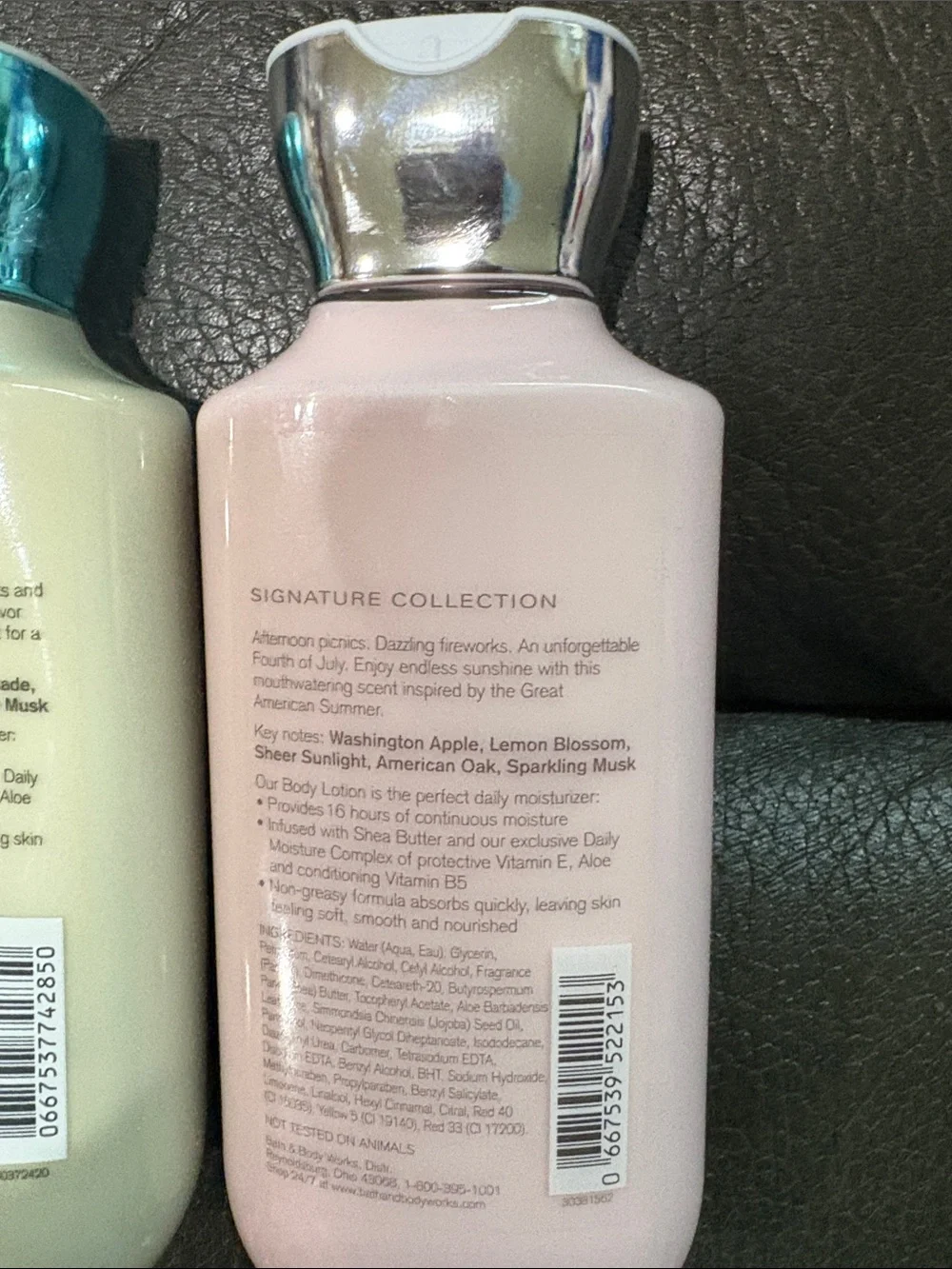 Bath and body lotion set in American apple and sheer cotton and lemonade